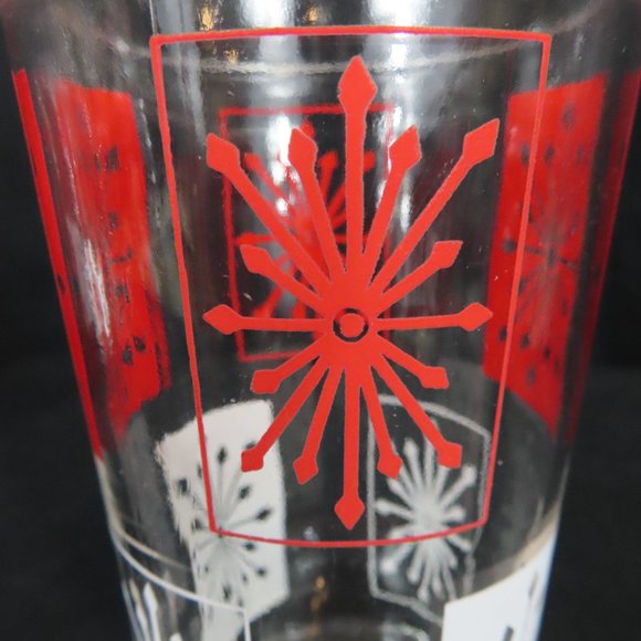 Set of 4 Vintage McM Starburst Hazel Atlas Red and White Design Drinking Glasses - Picture 8 of 12